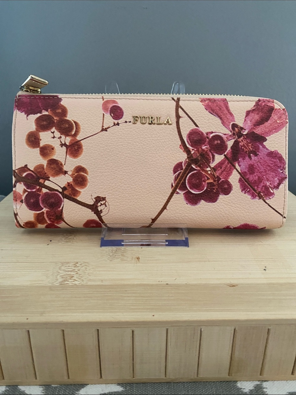 Furla Nicolai Bergman Collaboration Floral Zip Long Wallet in Blush and Magenta